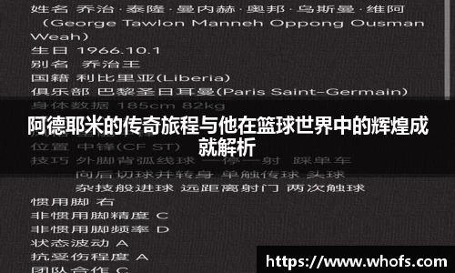 阿德耶米的传奇旅程与他在篮球世界中的辉煌成就解析